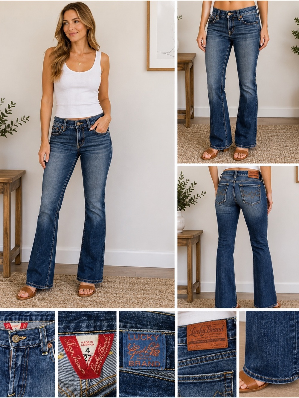 Lucky Brand Womens Flare Jeans in Medium Wash Blue